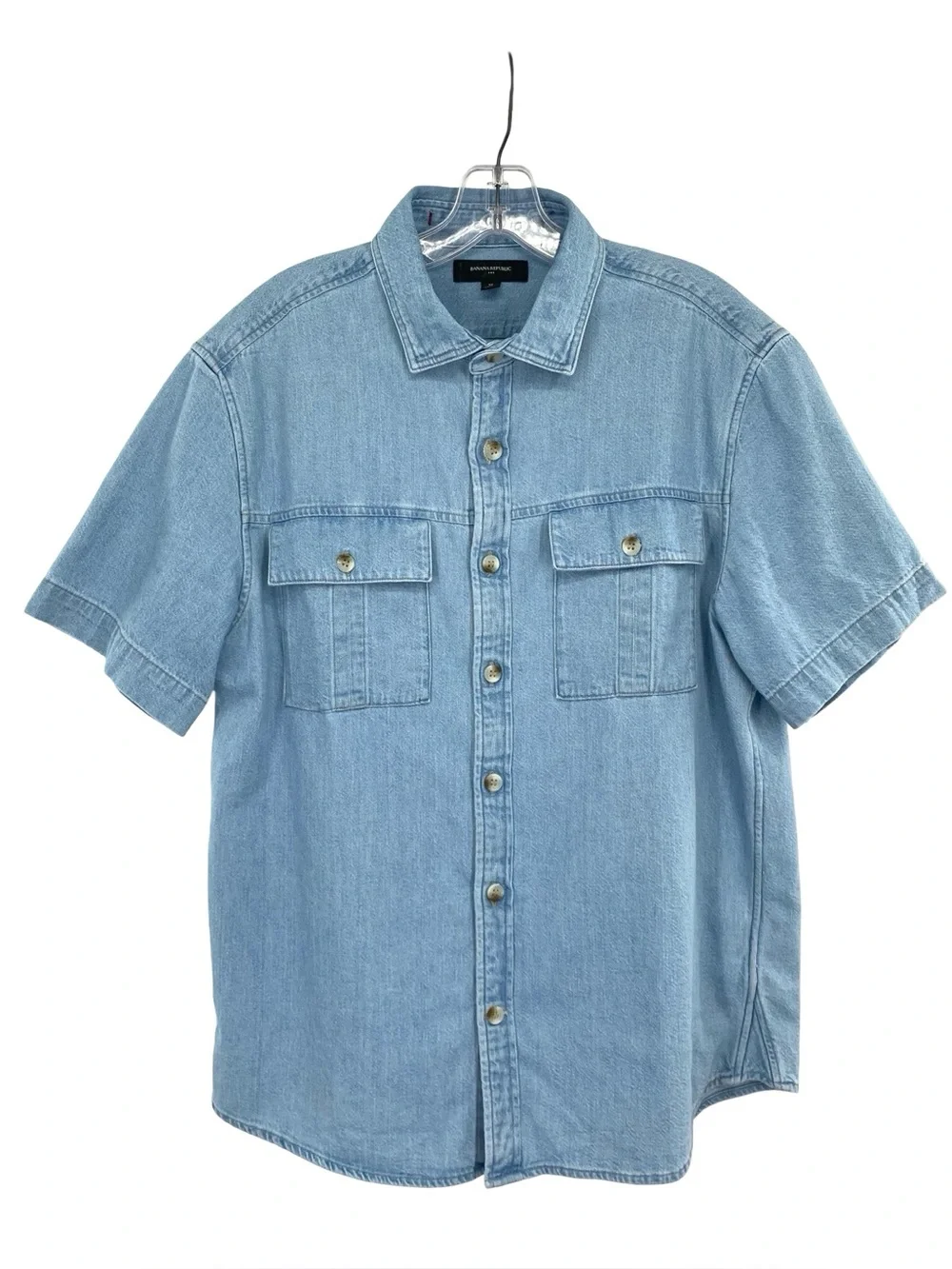 Banana Republic Men’s Short Sleeve Utility Pocket Button Down Jean Shirt Medium